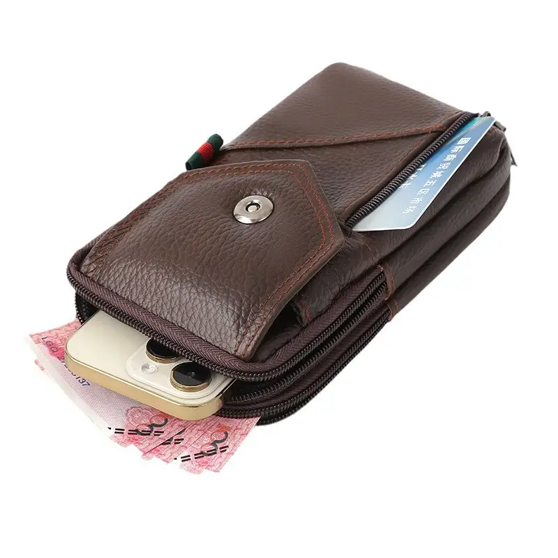 Vintage Cowhide Phone Bag for Men Brown Crossbody - Image 10
