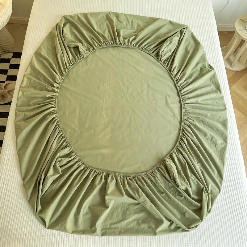 (Cotton Fitted Sheet) Pure Cotton Bed Cover, Washed Cotton, Solid Color, 100% Simmons Mattress Cover, Wholesale Double Bed