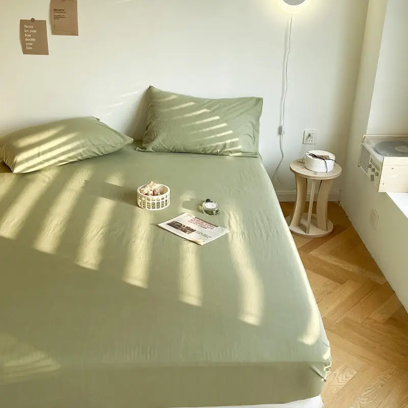 (Cotton Fitted Sheet) Pure Cotton Bed Cover, Washed Cotton, Solid Color, 100% Simmons Mattress Cover, Wholesale Double Bed