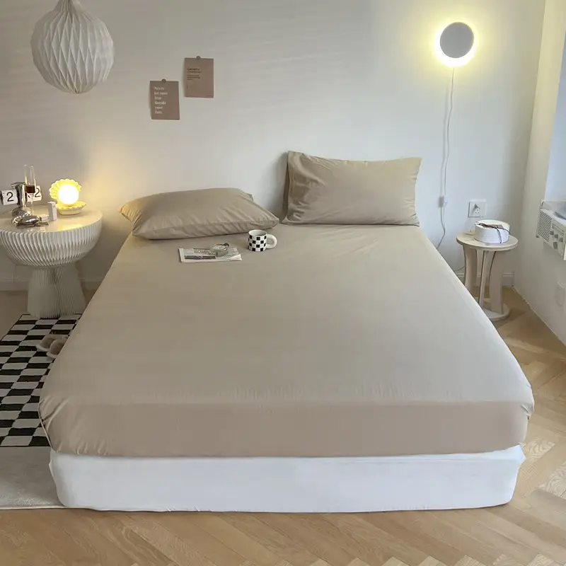 (Cotton Fitted Sheet) Pure Cotton Bed Cover, Washed Cotton, Solid Color, 100% Simmons Mattress Cover, Wholesale Double Bed