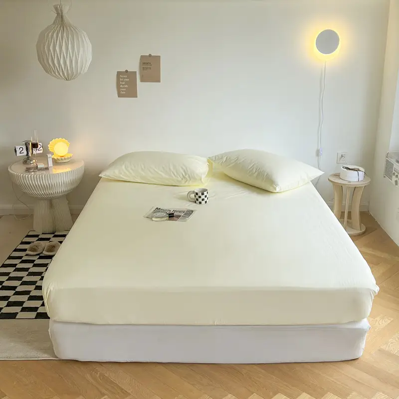 (Cotton Fitted Sheet) Pure Cotton Bed Cover, Washed Cotton, Solid Color, 100% Simmons Mattress Cover, Wholesale Double Bed