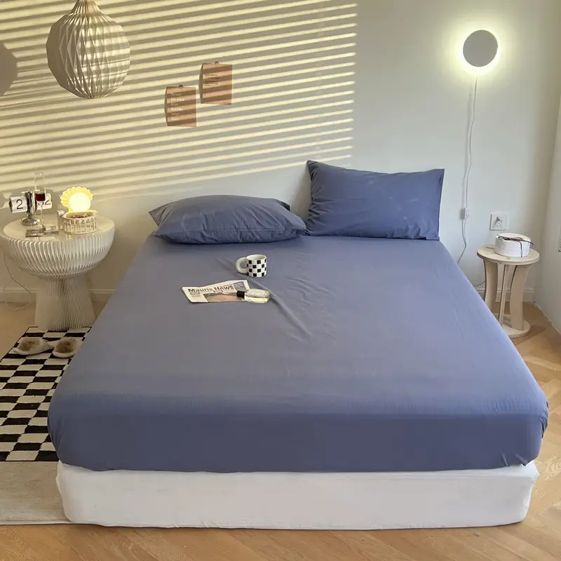(Cotton Fitted Sheet) Pure Cotton Bed Cover, Washed Cotton, Solid Color, 100% Simmons Mattress Cover, Wholesale Double Bed