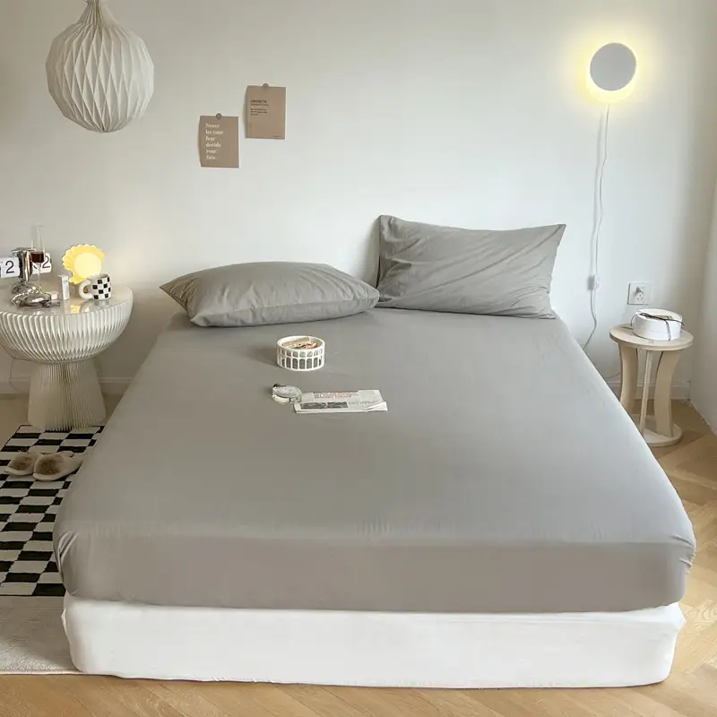 (Cotton Fitted Sheet) Pure Cotton Bed Cover, Washed Cotton, Solid Color, 100% Simmons Mattress Cover, Wholesale Double Bed