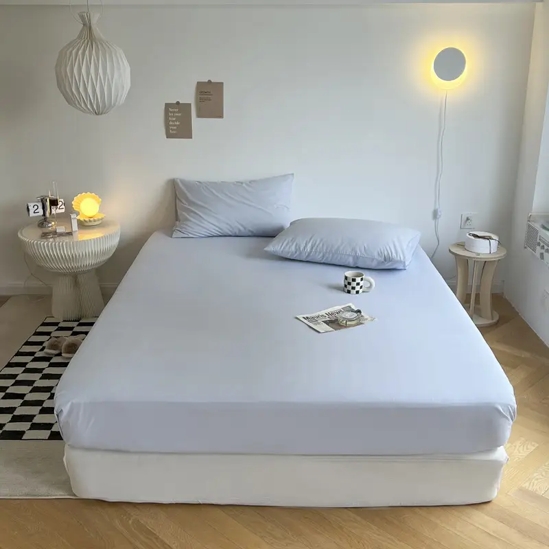 (Cotton Fitted Sheet) Pure Cotton Bed Cover, Washed Cotton, Solid Color, 100% Simmons Mattress Cover, Wholesale Double Bed