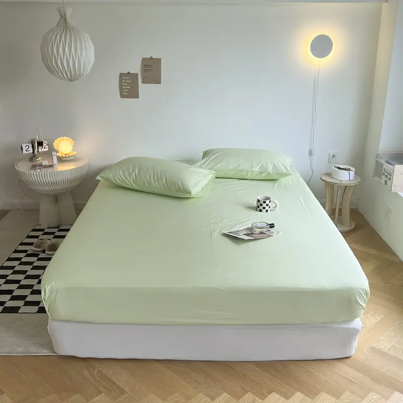 (Cotton Fitted Sheet) Pure Cotton Bed Cover, Washed Cotton, Solid Color, 100% Simmons Mattress Cover, Wholesale Double Bed