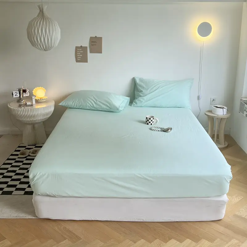(Cotton Fitted Sheet) Pure Cotton Bed Cover, Washed Cotton, Solid Color, 100% Simmons Mattress Cover, Wholesale Double Bed