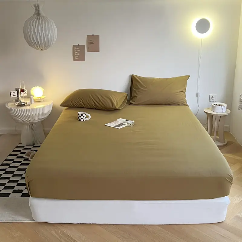 (Cotton Fitted Sheet) Pure Cotton Bed Cover, Washed Cotton, Solid Color, 100% Simmons Mattress Cover, Wholesale Double Bed
