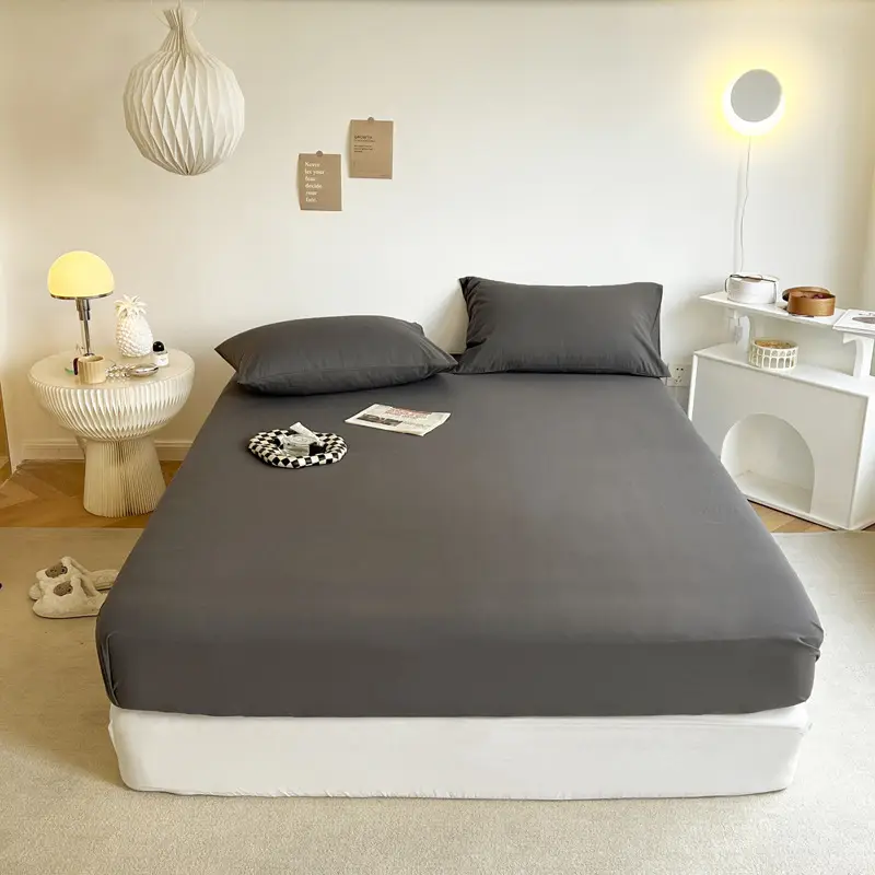 (Cotton Fitted Sheet) Pure Cotton Bed Cover, Washed Cotton, Solid Color, 100% Simmons Mattress Cover, Wholesale Double Bed