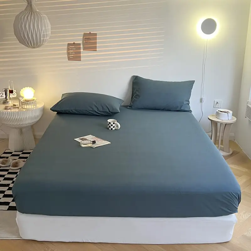 (Cotton Fitted Sheet) Pure Cotton Bed Cover, Washed Cotton, Solid Color, 100% Simmons Mattress Cover, Wholesale Double Bed