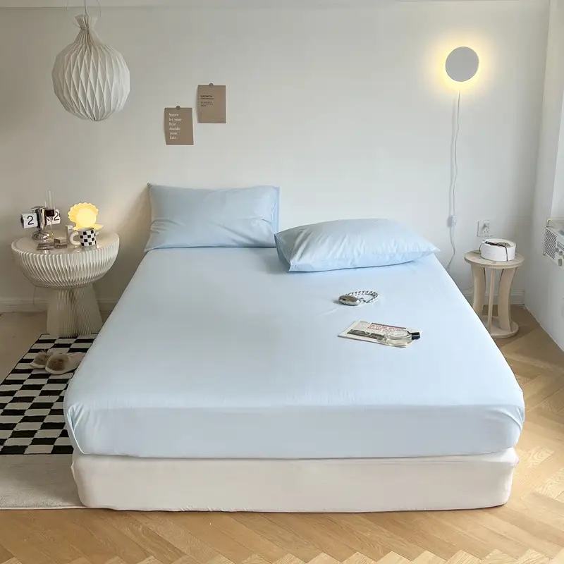 (Cotton Fitted Sheet) Pure Cotton Bed Cover, Washed Cotton, Solid Color, 100% Simmons Mattress Cover, Wholesale Double Bed
