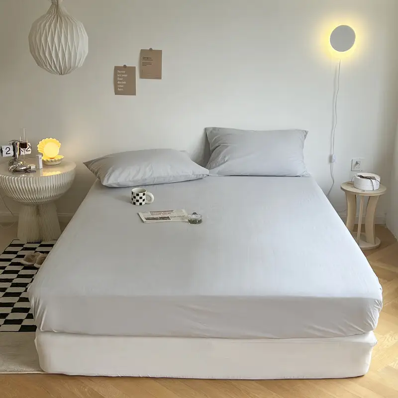 (Cotton Fitted Sheet) Pure Cotton Bed Cover, Washed Cotton, Solid Color, 100% Simmons Mattress Cover, Wholesale Double Bed