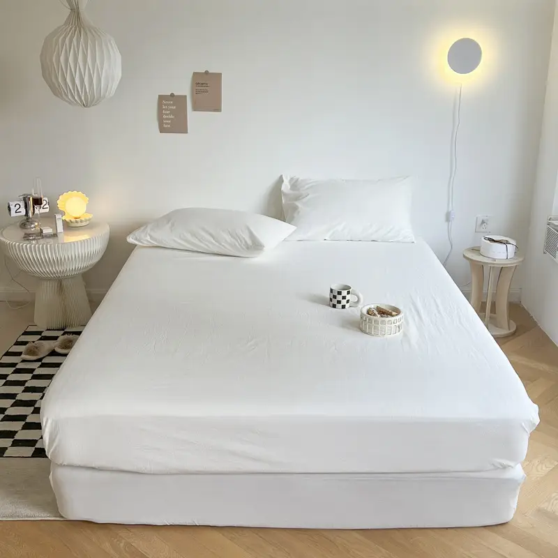 (Cotton Fitted Sheet) Pure Cotton Bed Cover, Washed Cotton, Solid Color, 100% Simmons Mattress Cover, Wholesale Double Bed