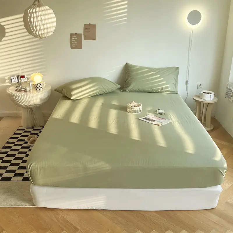(Cotton Fitted Sheet) Pure Cotton Bed Cover, Washed Cotton, Solid Color, 100% Simmons Mattress Cover, Wholesale Double Bed
