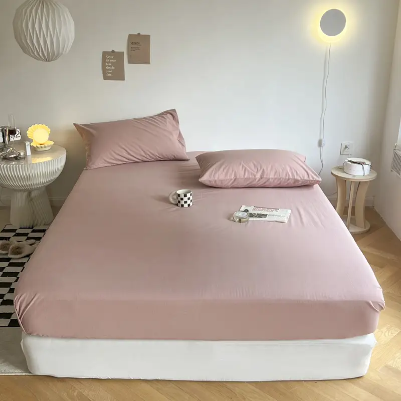 (Cotton Fitted Sheet) Pure Cotton Bed Cover, Washed Cotton, Solid Color, 100% Simmons Mattress Cover, Wholesale Double Bed