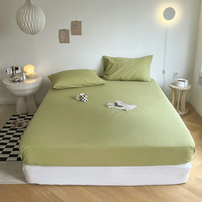 (Cotton Fitted Sheet) Pure Cotton Bed Cover, Washed Cotton, Solid Color, 100% Simmons Mattress Cover, Wholesale Double Bed