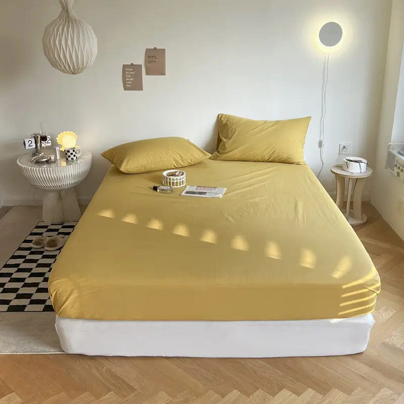 (Cotton Fitted Sheet) Pure Cotton Bed Cover, Washed Cotton, Solid Color, 100% Simmons Mattress Cover, Wholesale Double Bed