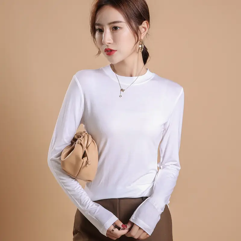Women White Turtleneck Shirt Spring Summer Wear - Image 3