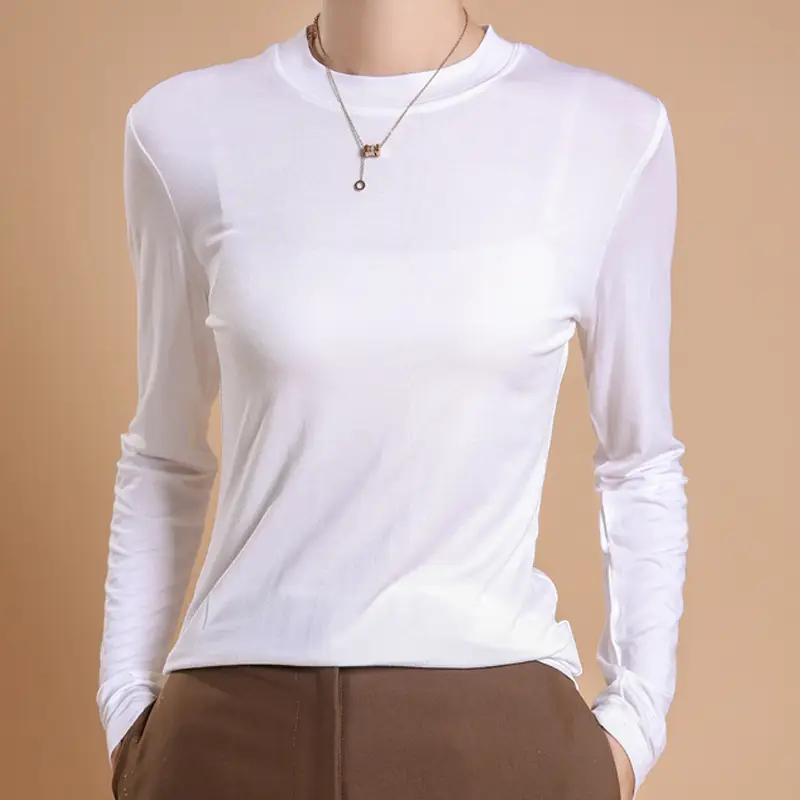 Women White Turtleneck Shirt Spring Summer Wear - Image 4