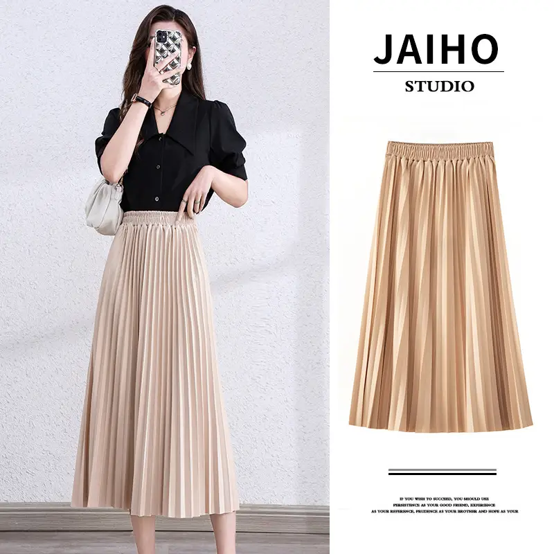 Black Pleated A-Line Skirt for Women Spring Fall Draped High Waist Slimming Look 2025 - Image 4