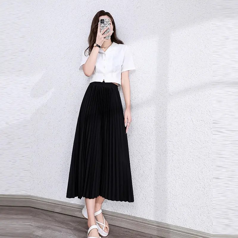 Black Pleated A-Line Skirt for Women Spring Fall Draped High Waist Slimming Look 2025 - Image 5