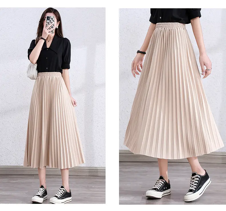 Black Pleated A-Line Skirt for Women Spring Fall Draped High Waist Slimming Look 2025 — feature 11