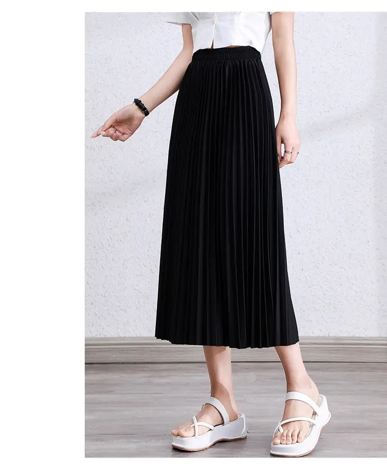 Black Pleated A-Line Skirt for Women Spring Fall Draped High Waist Slimming Look 2025 — feature 13