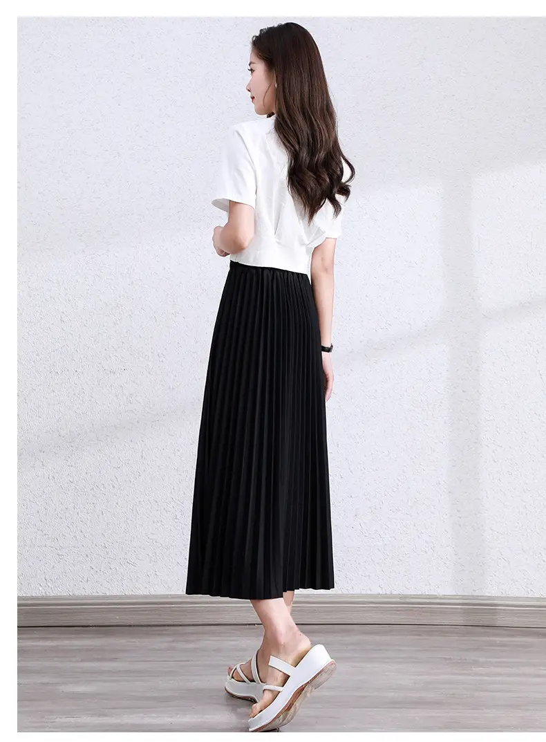 Black Pleated A-Line Skirt for Women Spring Fall Draped High Waist Slimming Look 2025 — feature 15