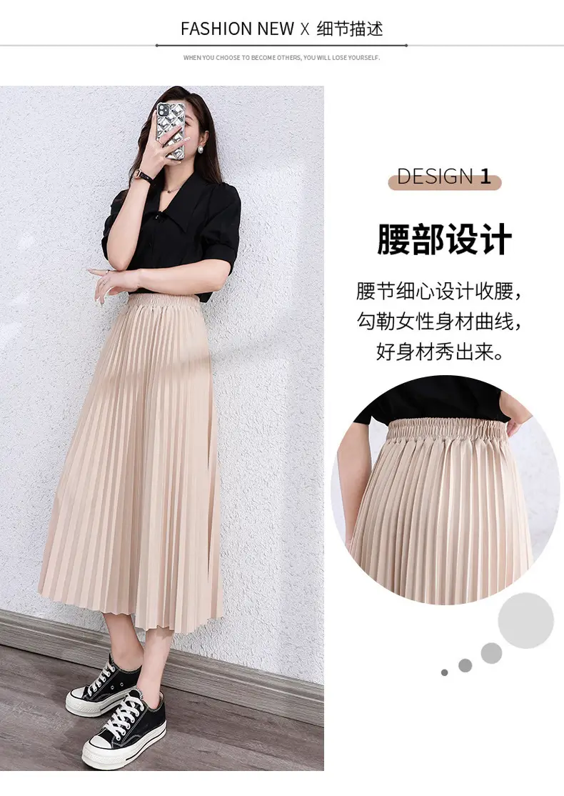 Black Pleated A-Line Skirt for Women Spring Fall Draped High Waist Slimming Look 2025 — feature 2