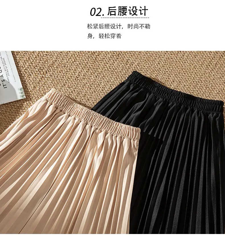 Black Pleated A-Line Skirt for Women Spring Fall Draped High Waist Slimming Look 2025 — feature 20