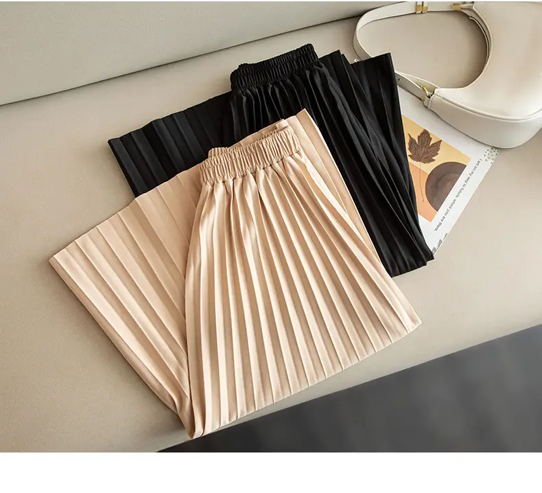 Black Pleated A-Line Skirt for Women Spring Fall Draped High Waist Slimming Look 2025 — feature 25