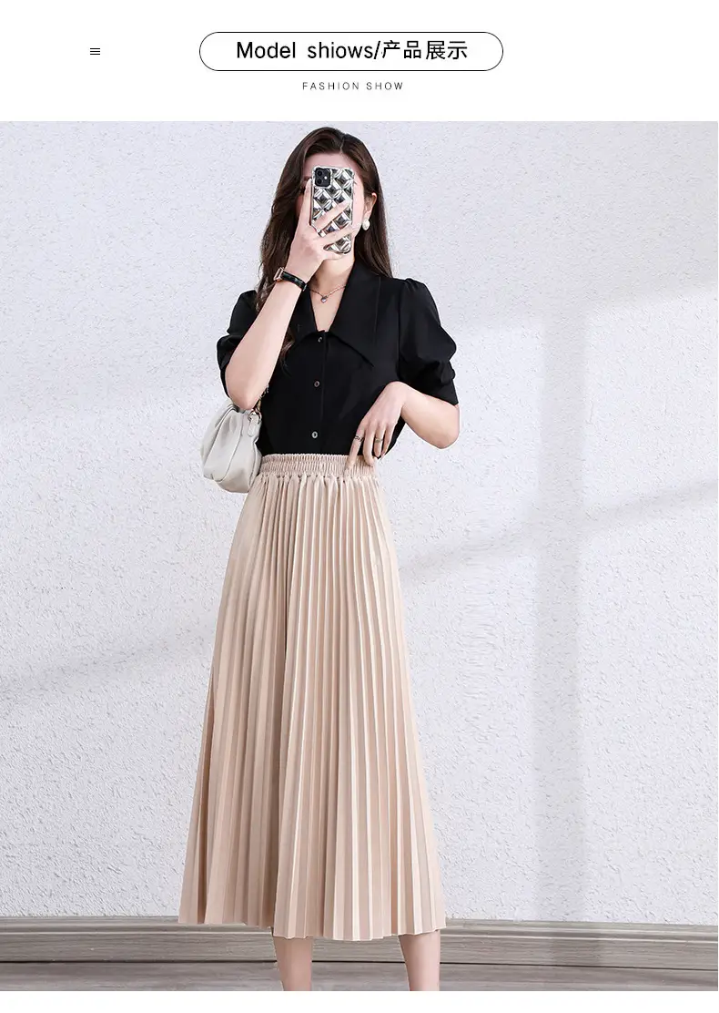 Black Pleated A-Line Skirt for Women Spring Fall Draped High Waist Slimming Look 2025 — feature 5
