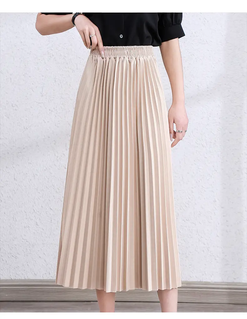 Black Pleated A-Line Skirt for Women Spring Fall Draped High Waist Slimming Look 2025 — feature 7