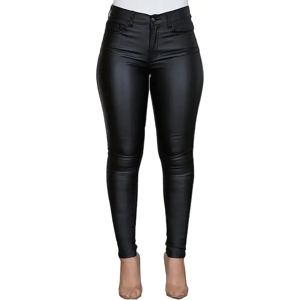 2022 Black Skinny Pu Leather Skinny Pants Women