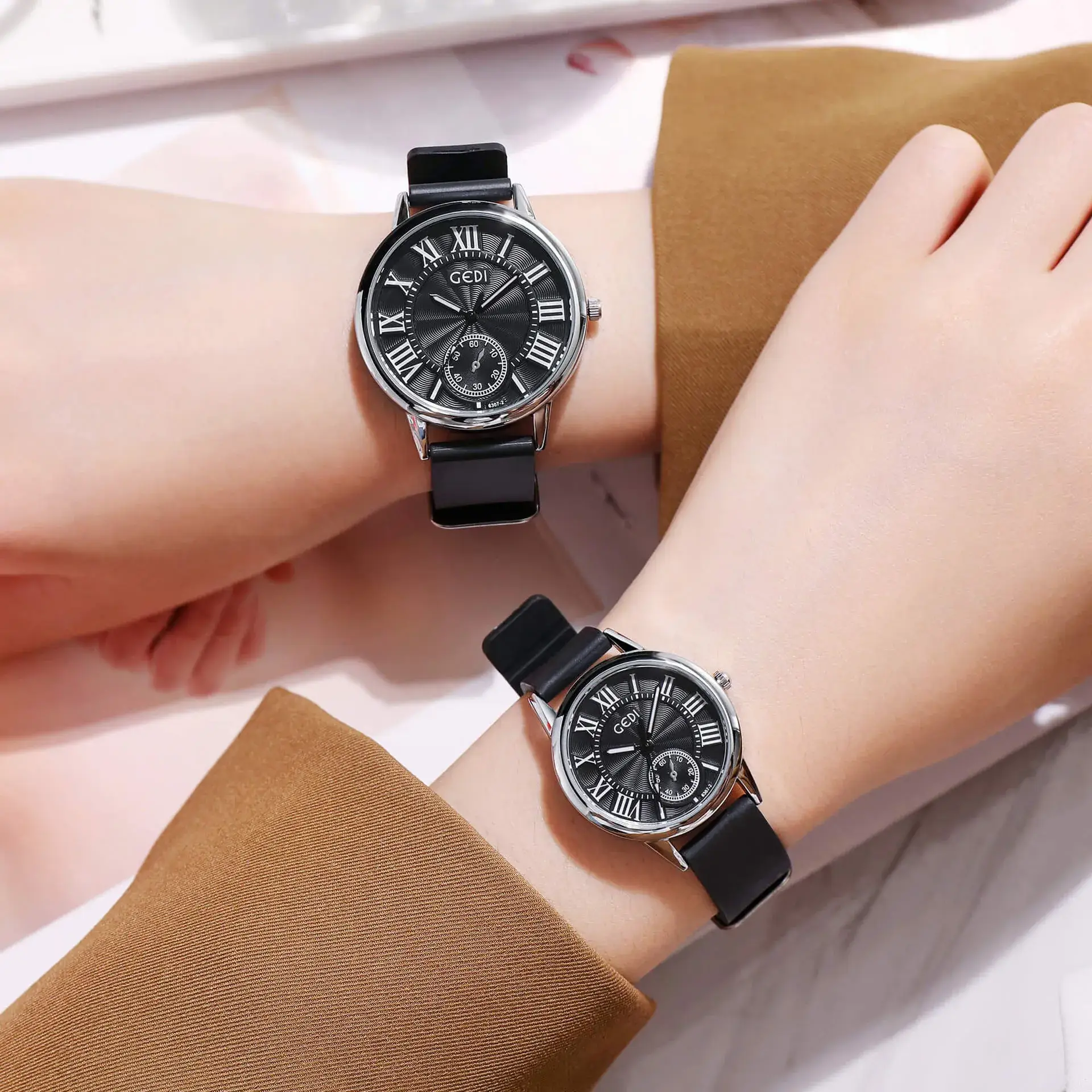 Women's Black Roman Dial Quartz Watch with Silicone Band