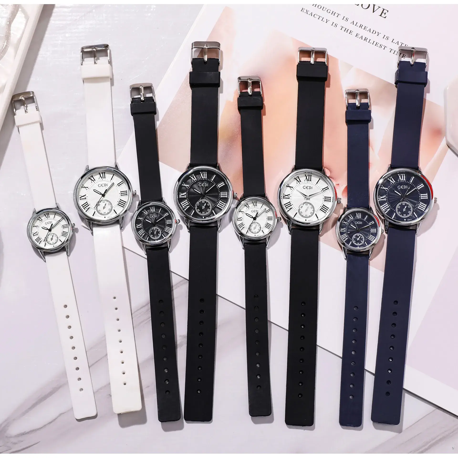 Women's Black Roman Dial Quartz Watch with Silicone Band