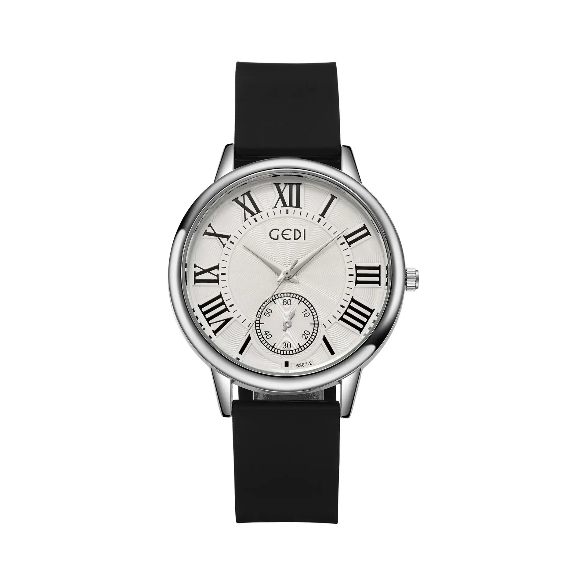 Women's Black Roman Dial Quartz Watch with Silicone Band