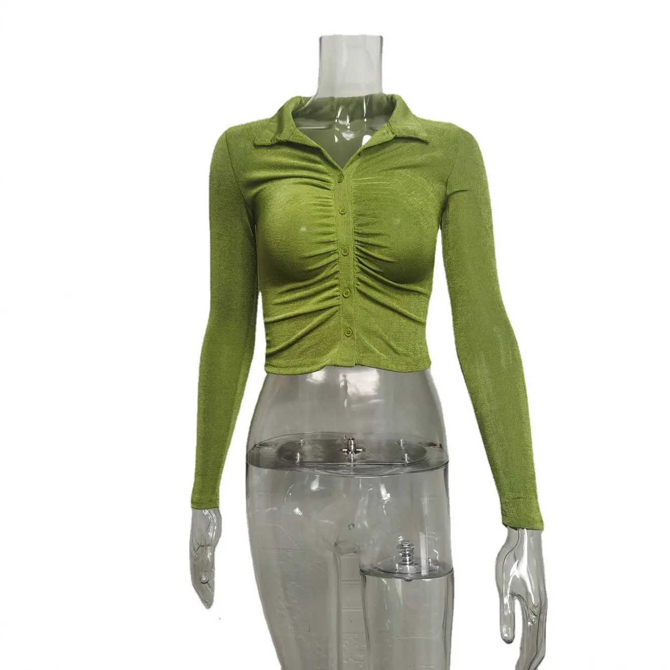 Green Ruched Long Sleeve Cardigan for Women - Image 10