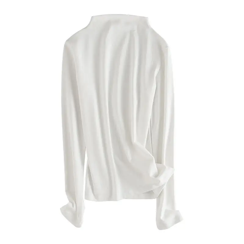 Women's Half Turtleneck Shirt White Black Ribbed Bottom Slim Fit - Image 2