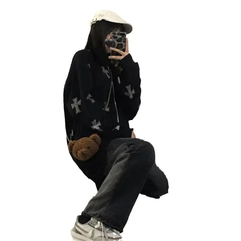Women Printed Tie-Dye Hooded Sports Top Black - Image 7