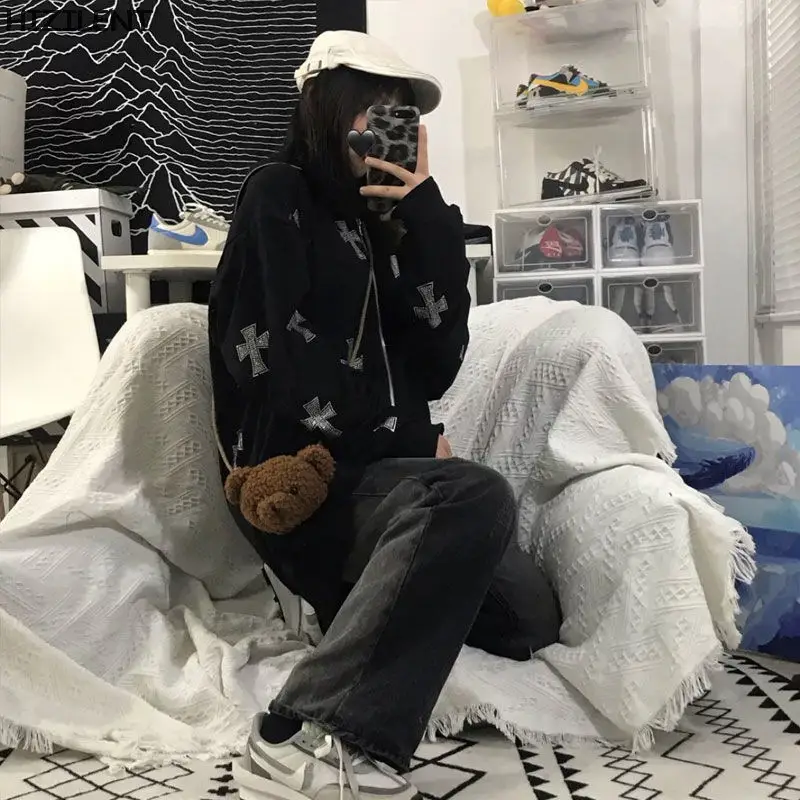 Women Printed Tie-Dye Hooded Sports Top Black — feature 14