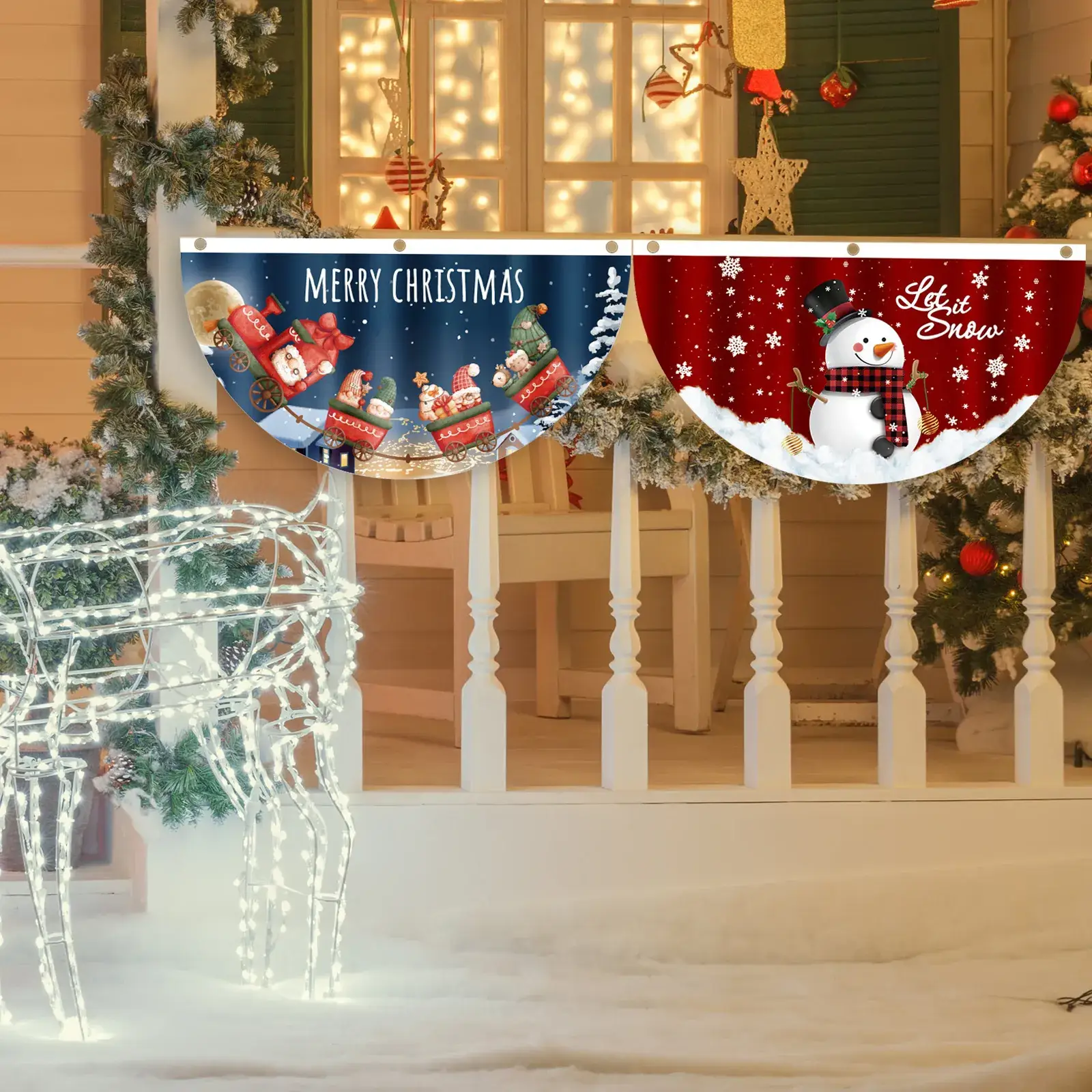 New Year Christmas Fan Shaped Flag Door Hanging Decor - Image 11