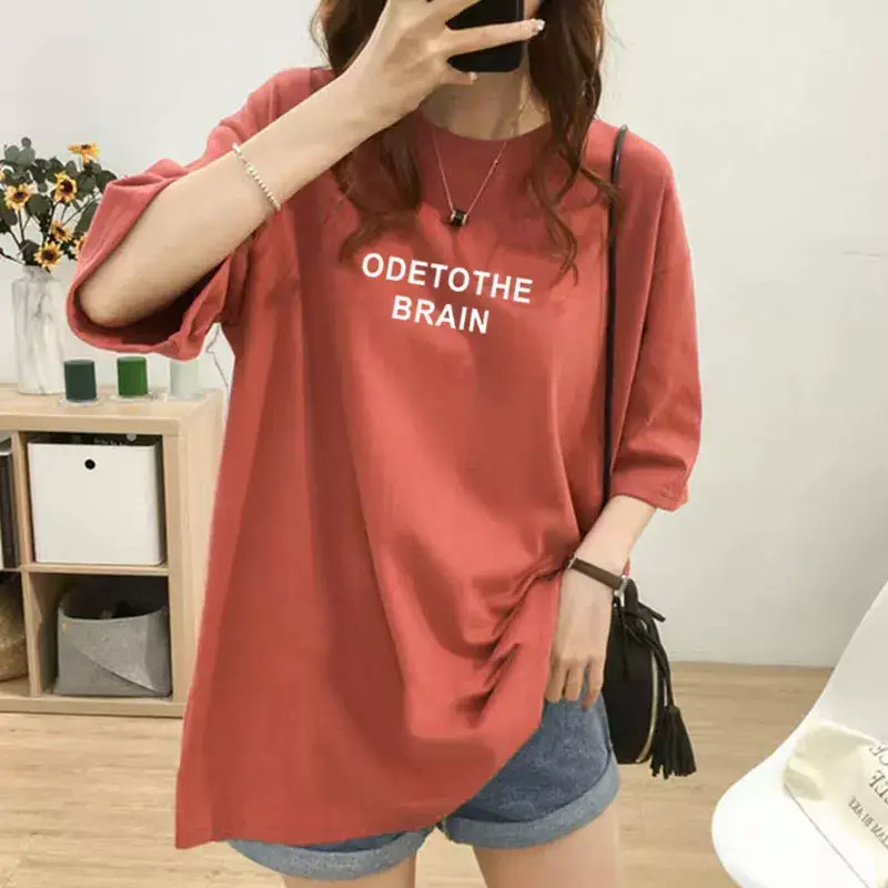 Pregnant Women's Cotton T-shirt Mid Length Loose Fit — feature 16