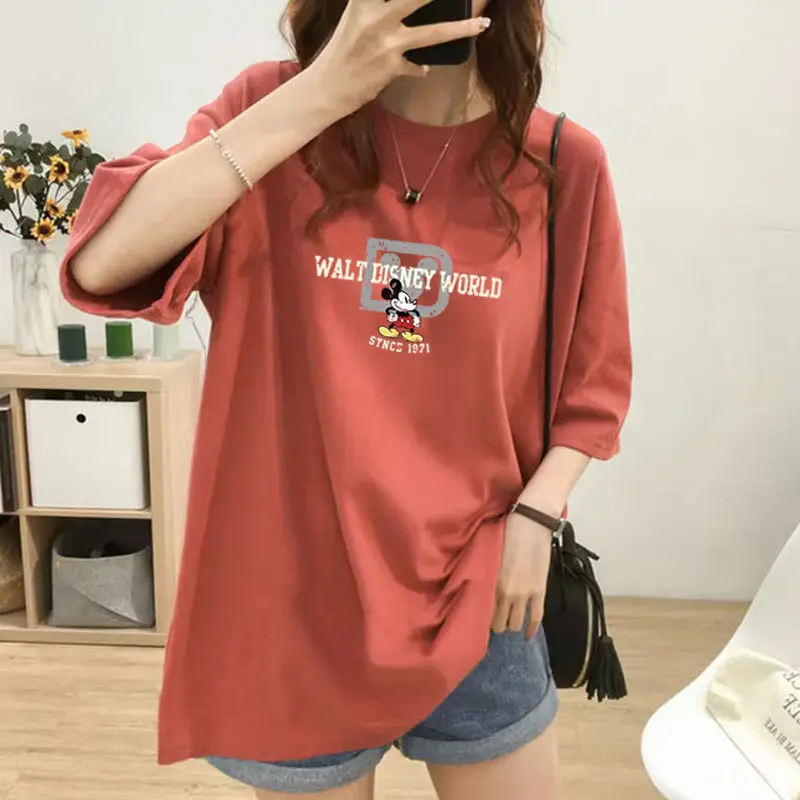 Pregnant Women's Cotton T-shirt Mid Length Loose Fit