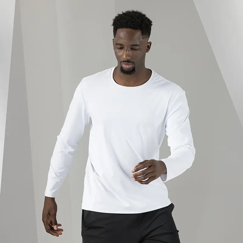 Long Sleeve Grey Cotton T-Shirt for Men - Image 5