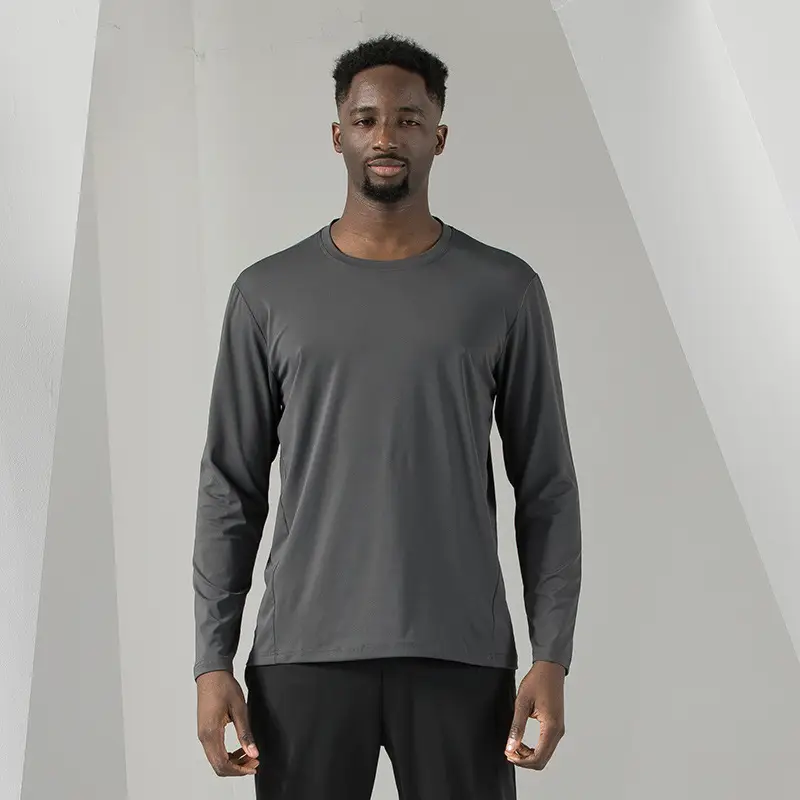 Long Sleeve Grey Cotton T-Shirt for Men - Image 6