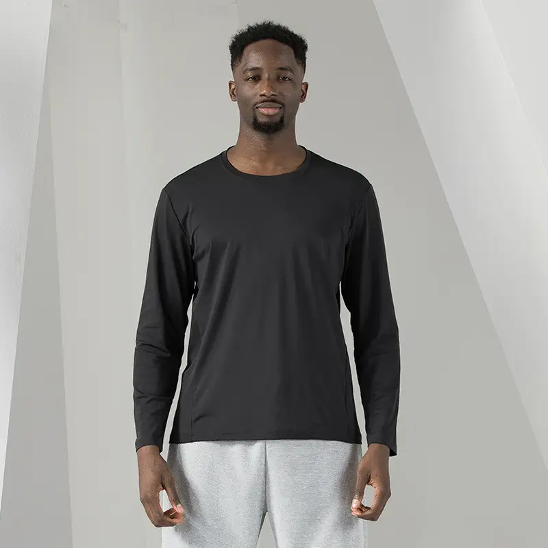 Long Sleeve Grey Cotton T-Shirt for Men - Image 7