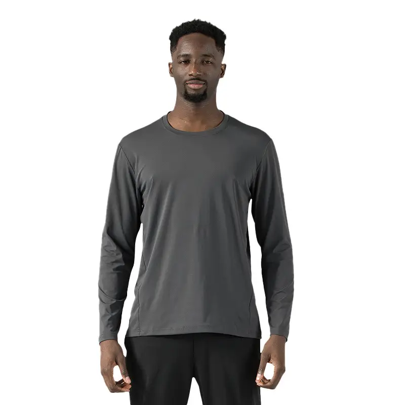 Long Sleeve Grey Cotton T-Shirt for Men - Image 8
