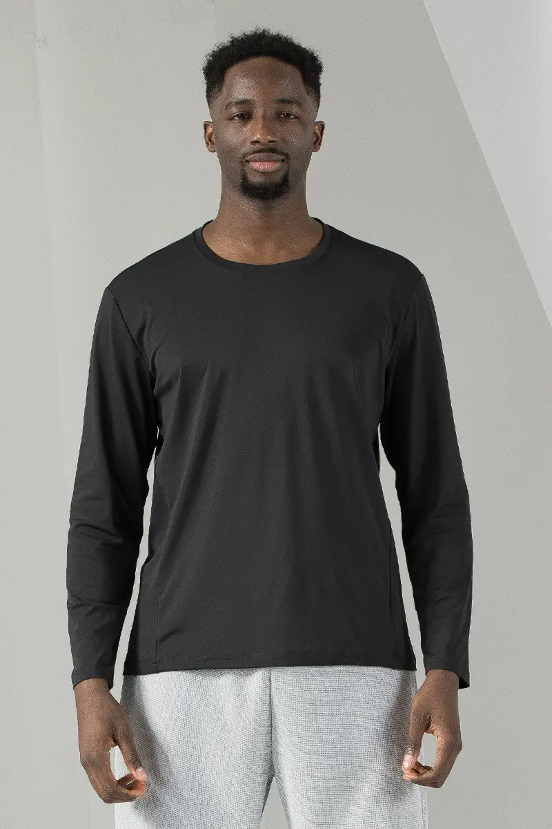 Long Sleeve Grey Cotton T-Shirt for Men - Image 2