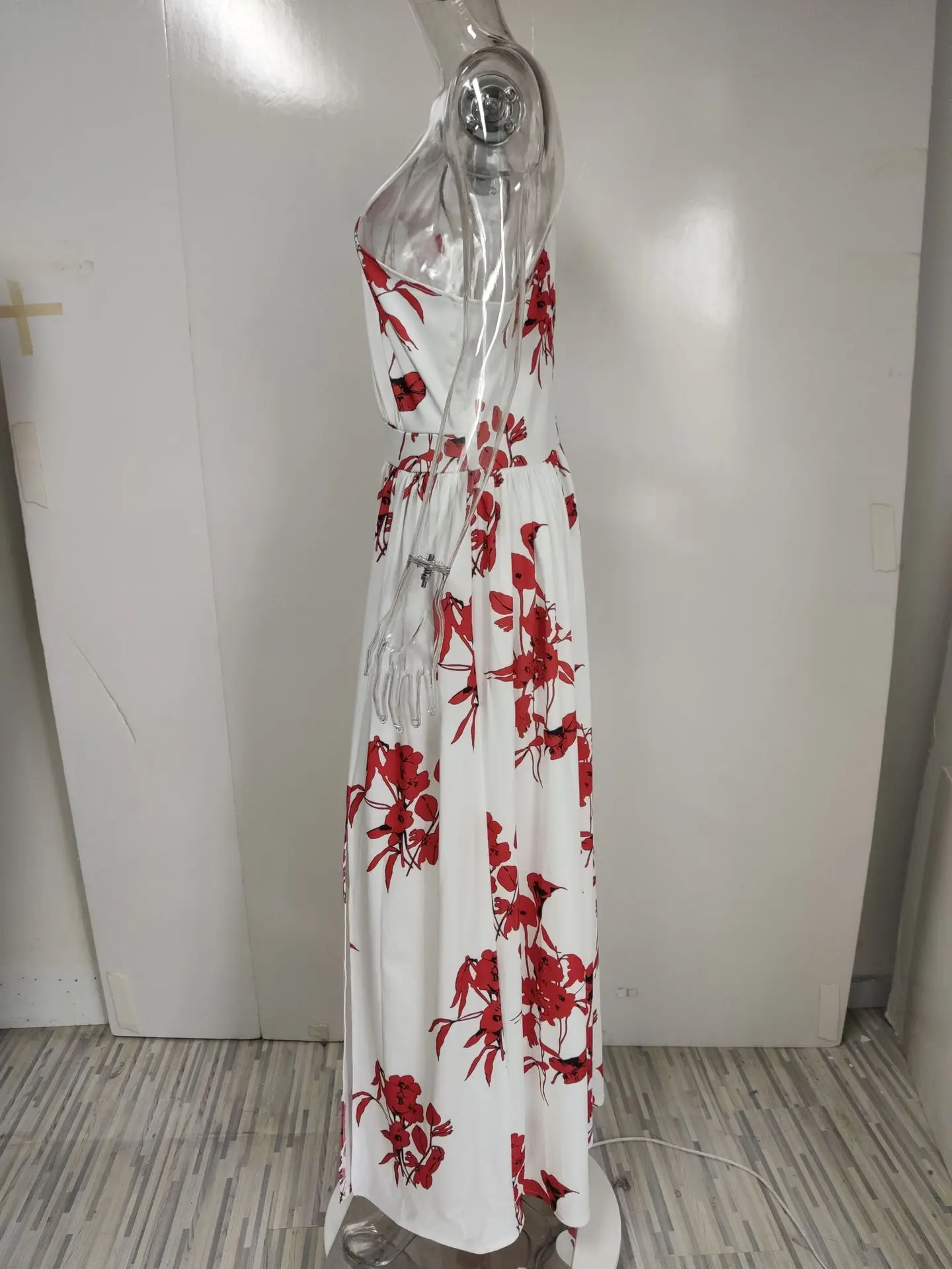 Off-Shoulder Long Dress with Floral Print High Waist Slit — feature 50