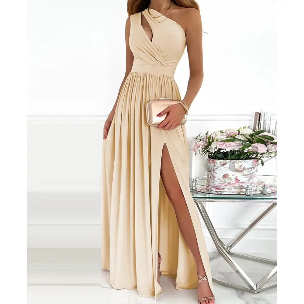 Off-Shoulder Long Dress with Floral Print High Waist Slit - Image 4